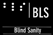 Image Description: Blind Sanity Logo, a black background with white text, "blind sanity" is written in braille on the left, a white vertical line separates "Blind Sanity" written in print on the right side
