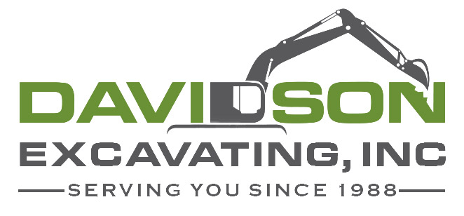 Image Description: Davidson Excavating logo, "Davidson" in green with the second D as a gray excavator, "Excavating, INC Serving You Since 1988" in gray