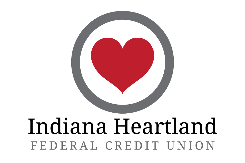 Image Description: Indiana Heartland Logo, a red heart with a gray circle around it is over "Indiana Heartland" in black, underneath "Federal Credit Union" is in gray