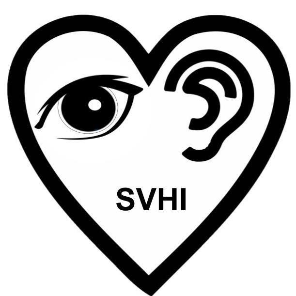 Image Description: Services for the Visually and Hearing Impaired, a black heart contains clipart of an eye on the left and an ear on the right, in the bottom of the heart is "SVHI"